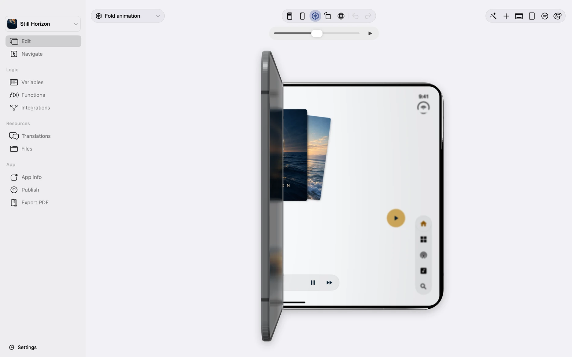 Complete Appmost workspace export with the 3D iPhone Duo preview partially folded